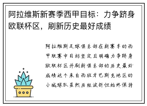 阿拉维斯新赛季西甲目标：力争跻身欧联杯区，刷新历史最好成绩