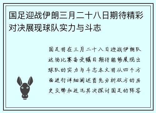 国足迎战伊朗三月二十八日期待精彩对决展现球队实力与斗志